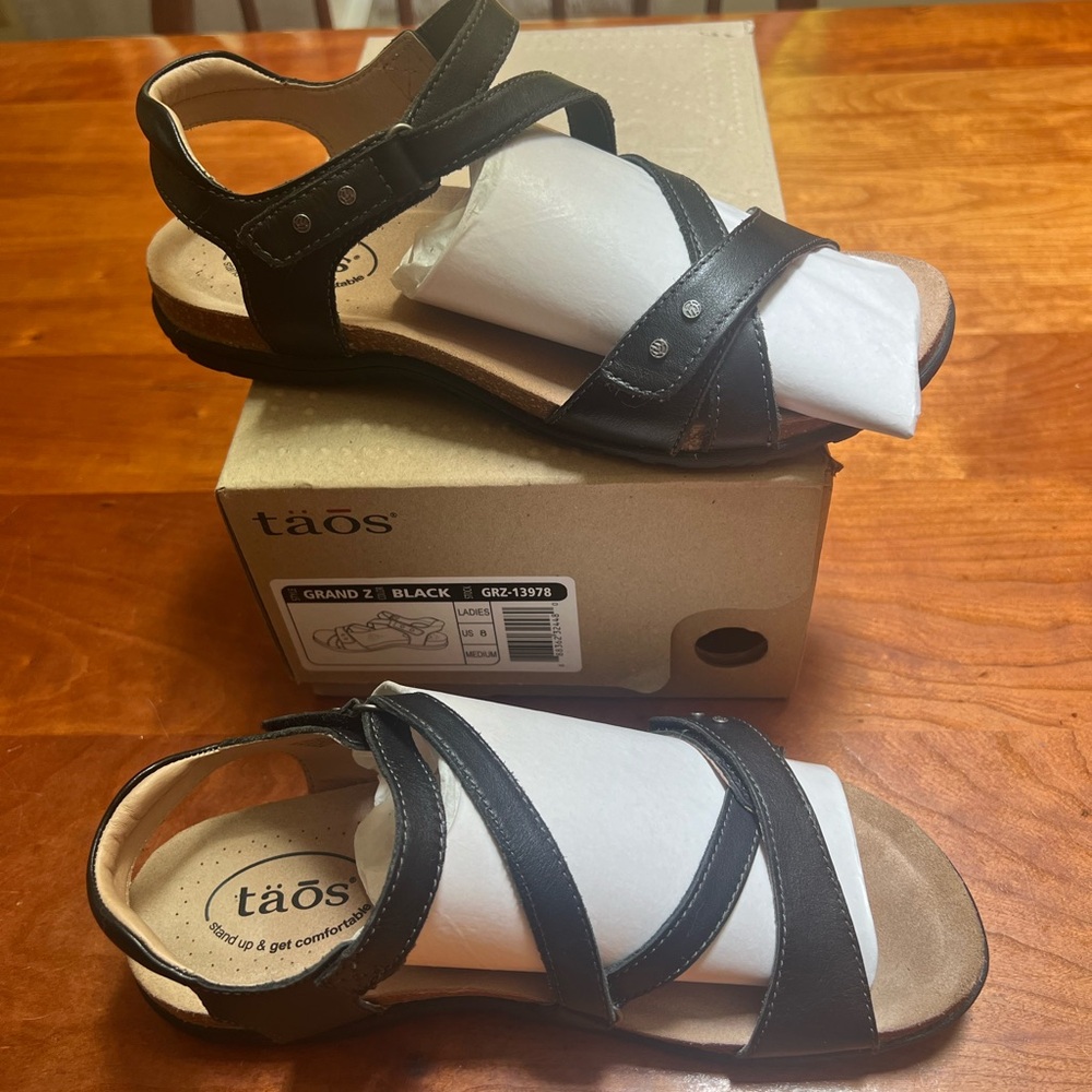 Taos Black Comfort Sandals, Grand Z, 8M, Adjustable with Arch Support